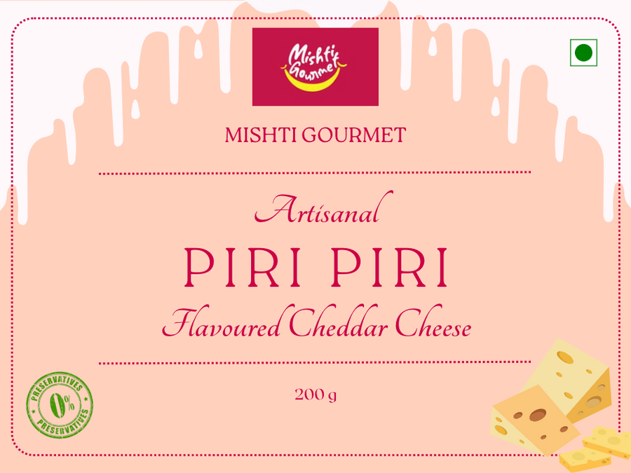MISHTI GOURMET ARTISANAL PIRI PIRI CHEDDAR CHEESE 200G