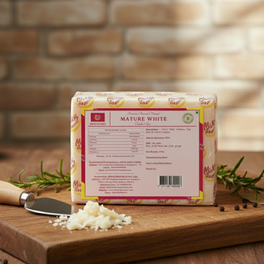 Mishti Gourmet Premium Artisanal Natural Mature White Cheddar Cheese 200g