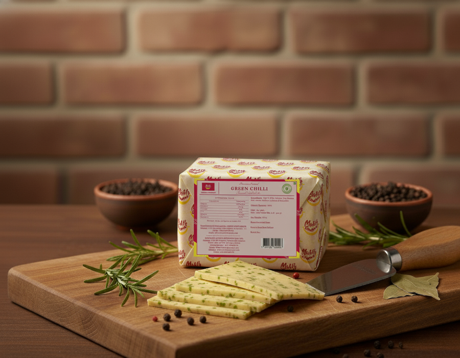 Mishti Gourmet Premium Artisanal Green Chilli Cheddar Cheese 200g