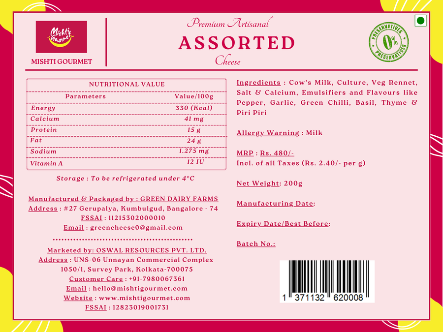 Mishti Gourmet Premium Artisanal Assorted Cheese 200g (6 Flavours)
