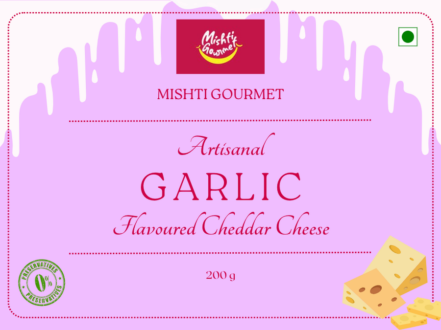 MISHTI GOURMET ARTISANAL GARLIC CHEDDAR CHEESE 200G